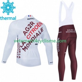 Homme Tenue Cycliste Manches Longues et Collant à Bretelles Hiver Thermal Fleece Ag2R La Mondiale 2023
